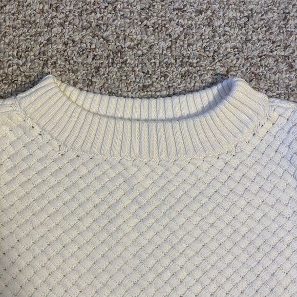 Talbots Womens Crosshatch Basket Weave Sweater Size L 3/4 Sleeve Off White Ivory - Picture 3 of 10